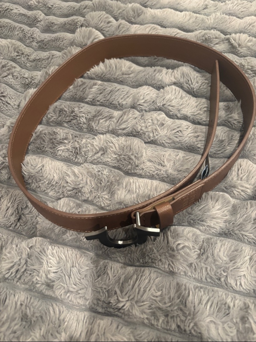 True Religion Brown Leather Belt with Silver & Black Buckle